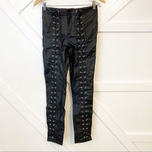 Olivaceous Faux Vegan Leather Lace Up Super Skinny High Rise Ankle Pants Black M